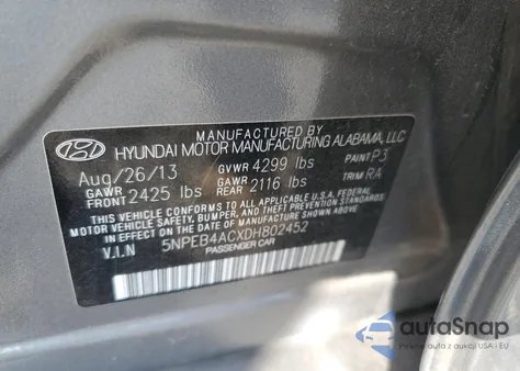 2013 Hyundai Sonata Gls из США, поврежденный, VIN 5NPEB4ACXDH802452